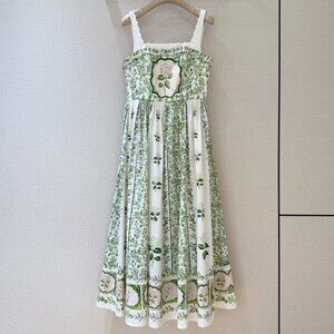 Agua by Agua Bendita Green Floral Midi Dress Cottagecore Sundress